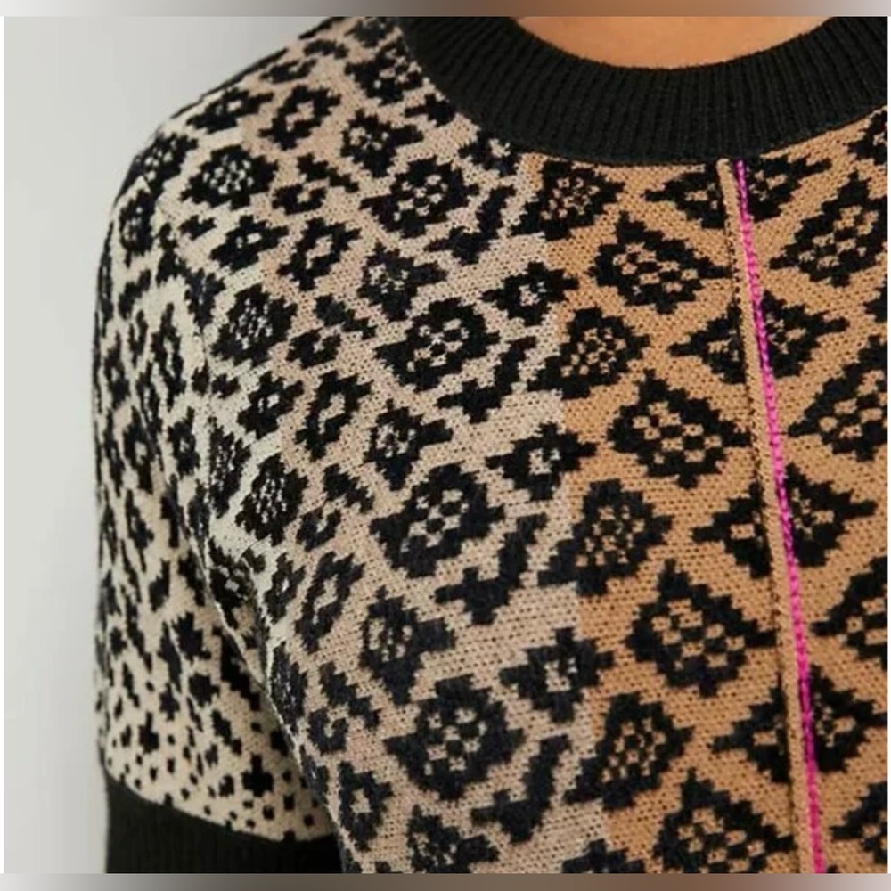 Anthropologie Elinore Short Sleeve Animal Print Wool Blend Sweater Size Small - Picture 4 of 13